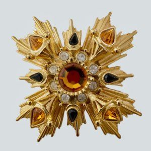 Joan Rivers Vintage Starburst Gold Tone Brooch Pin Large